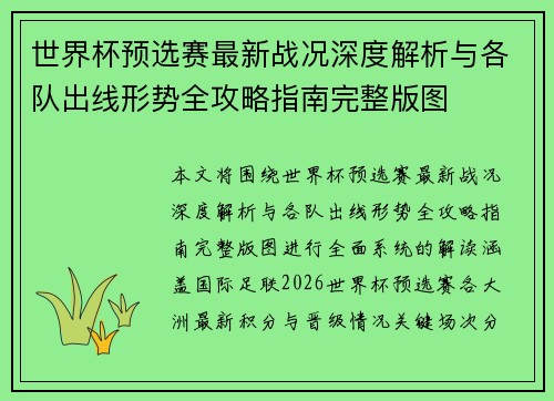 世界杯预选赛最新战况深度解析与各队出线形势全攻略指南完整版图